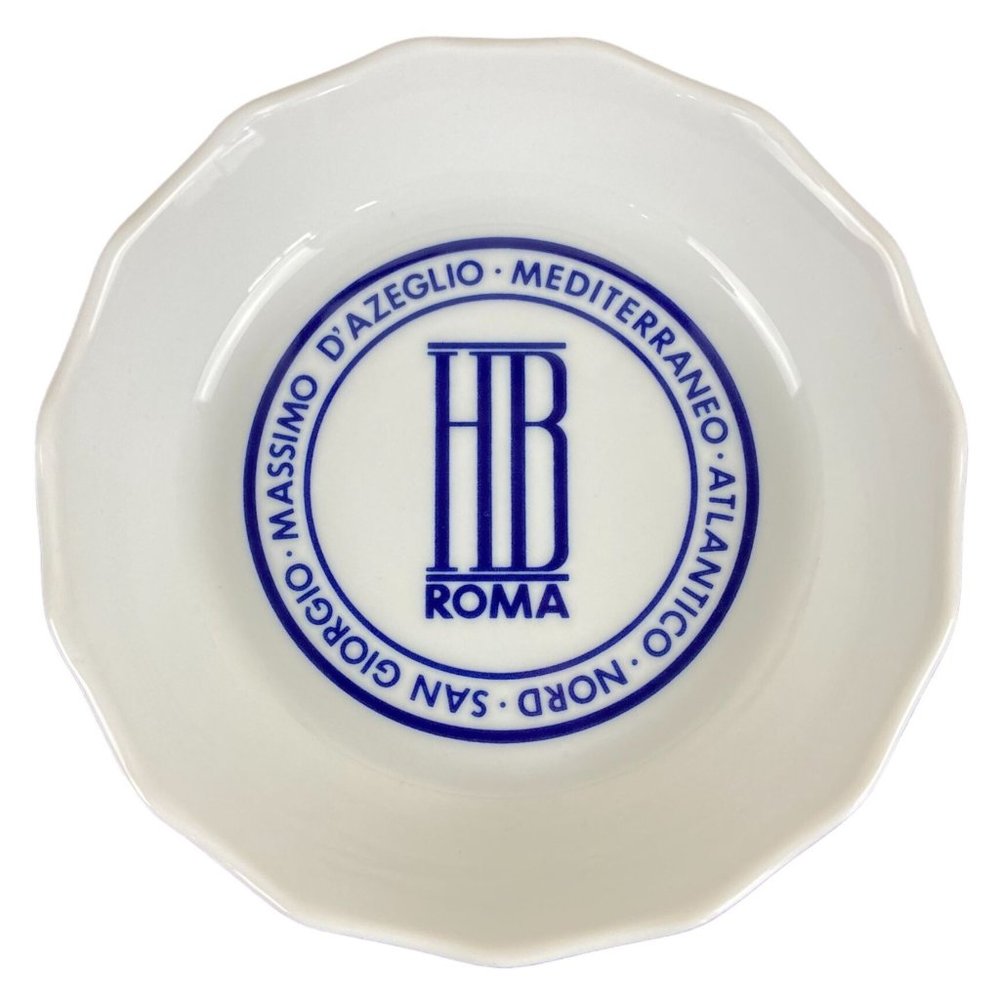 Vintage HB Roma Hotels Ashtray Porcelain Bauscher Weiden White & Navy Blue